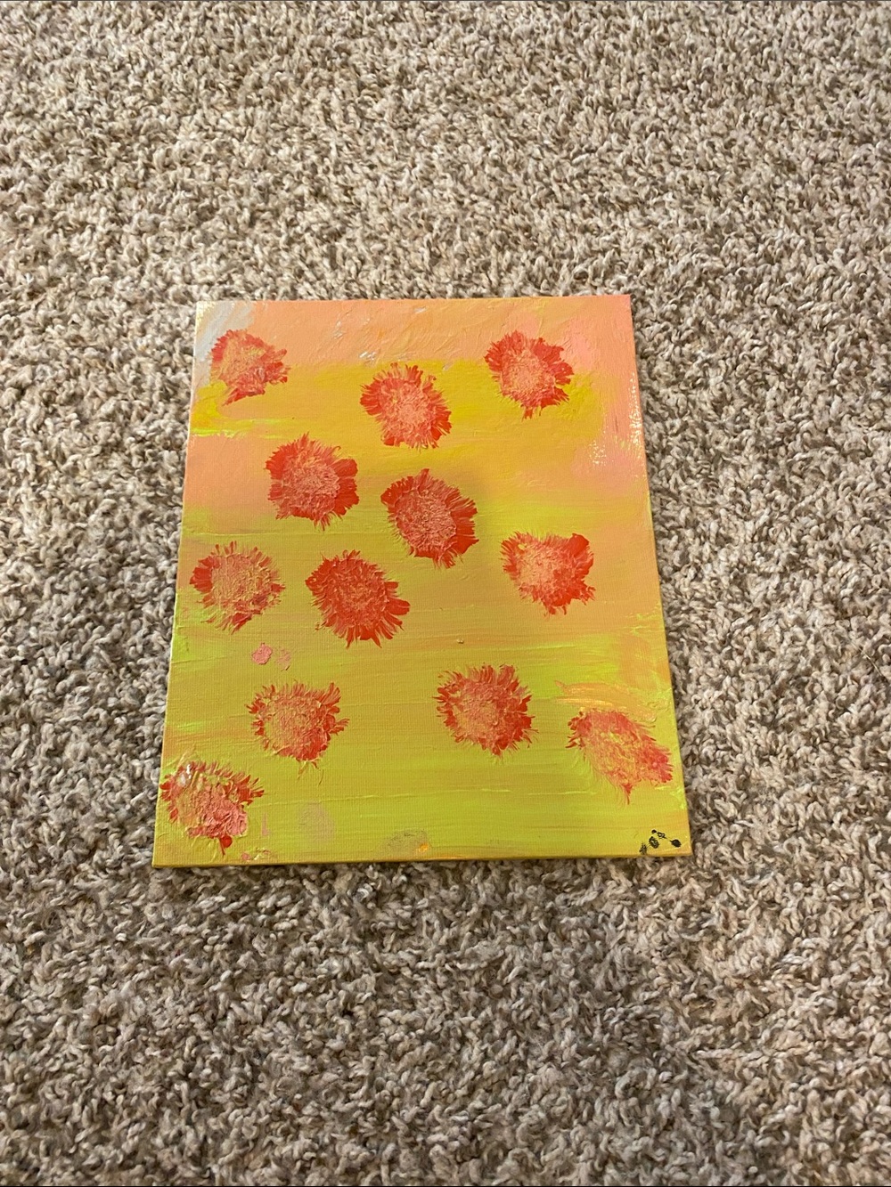 Abstract Floral Accent Painting in Yellow and Orange - Unbranded